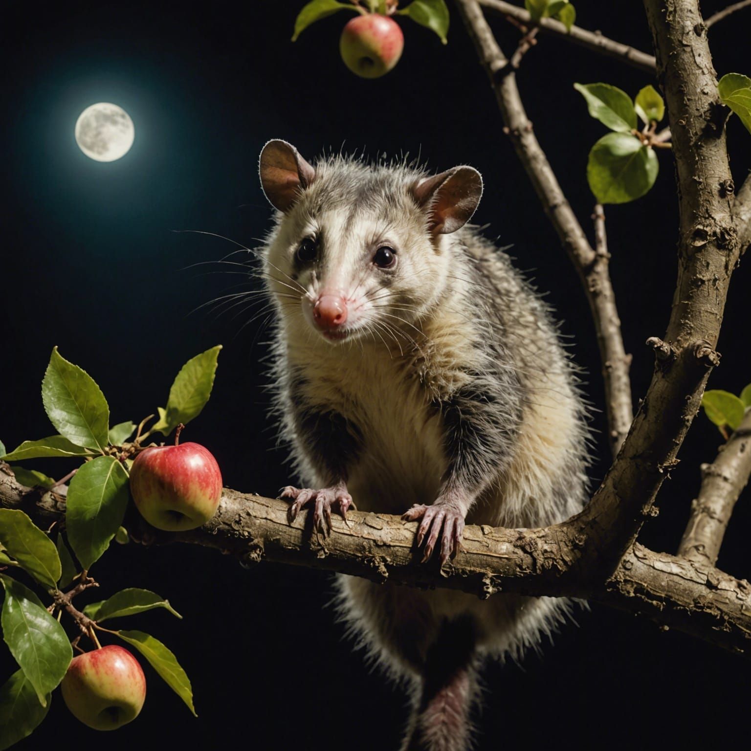 Moonlit Possum Descent: A Cinematic Film Still