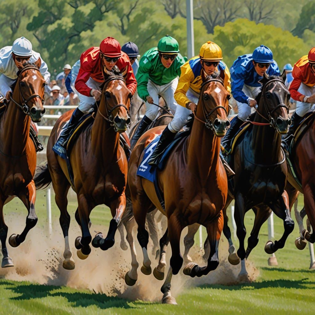Dramatic Horse Racing Scene in Impressionistic Style