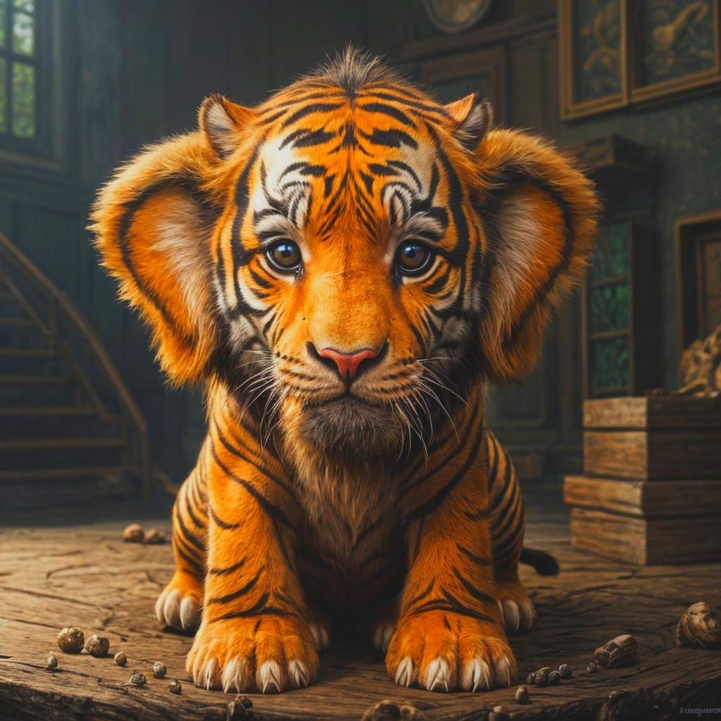 Cute Hybrid Elephant-Tiger Baby: Fantasy Concept Art