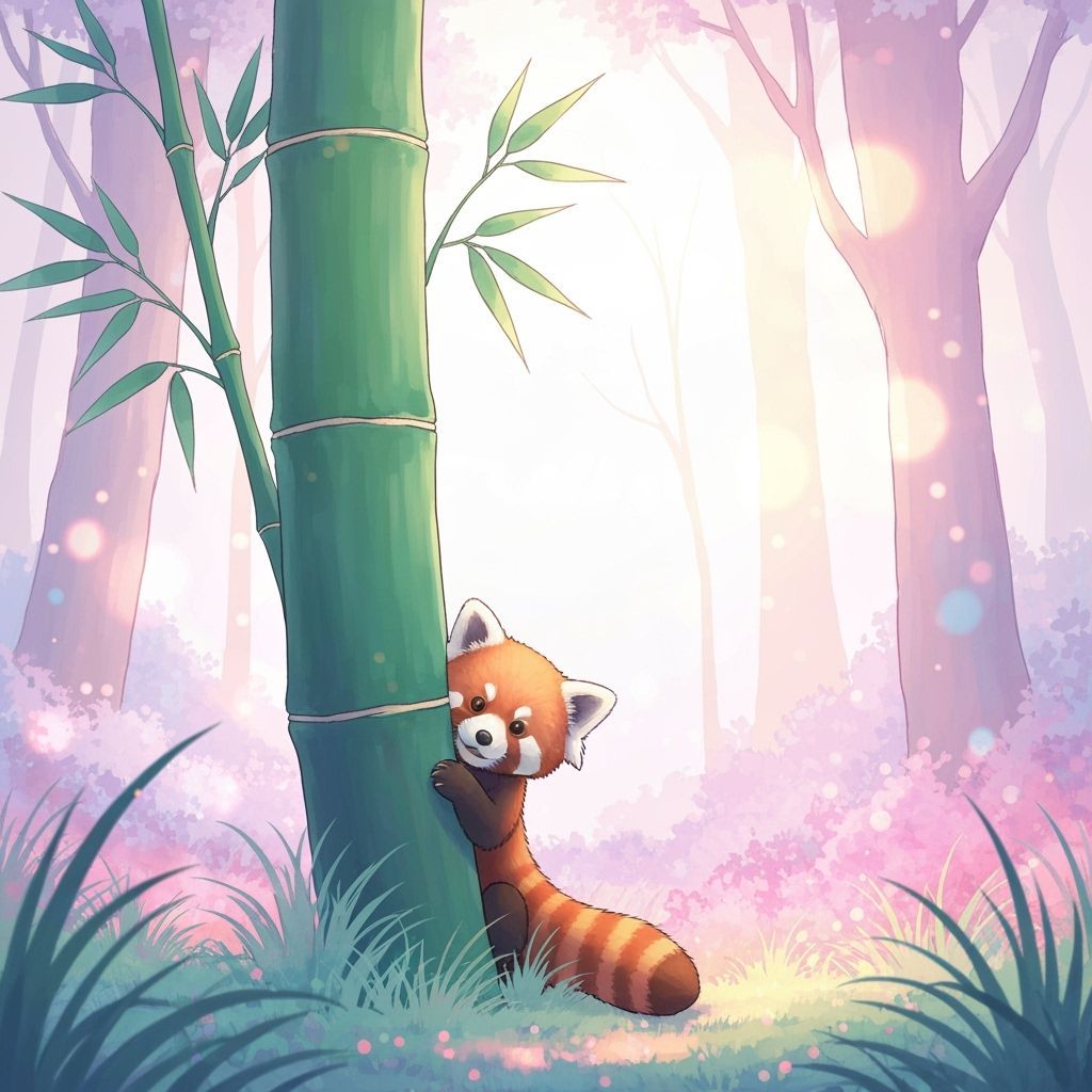Red Panda in Dreamlike Forest, Ethereal Watercolor Style
