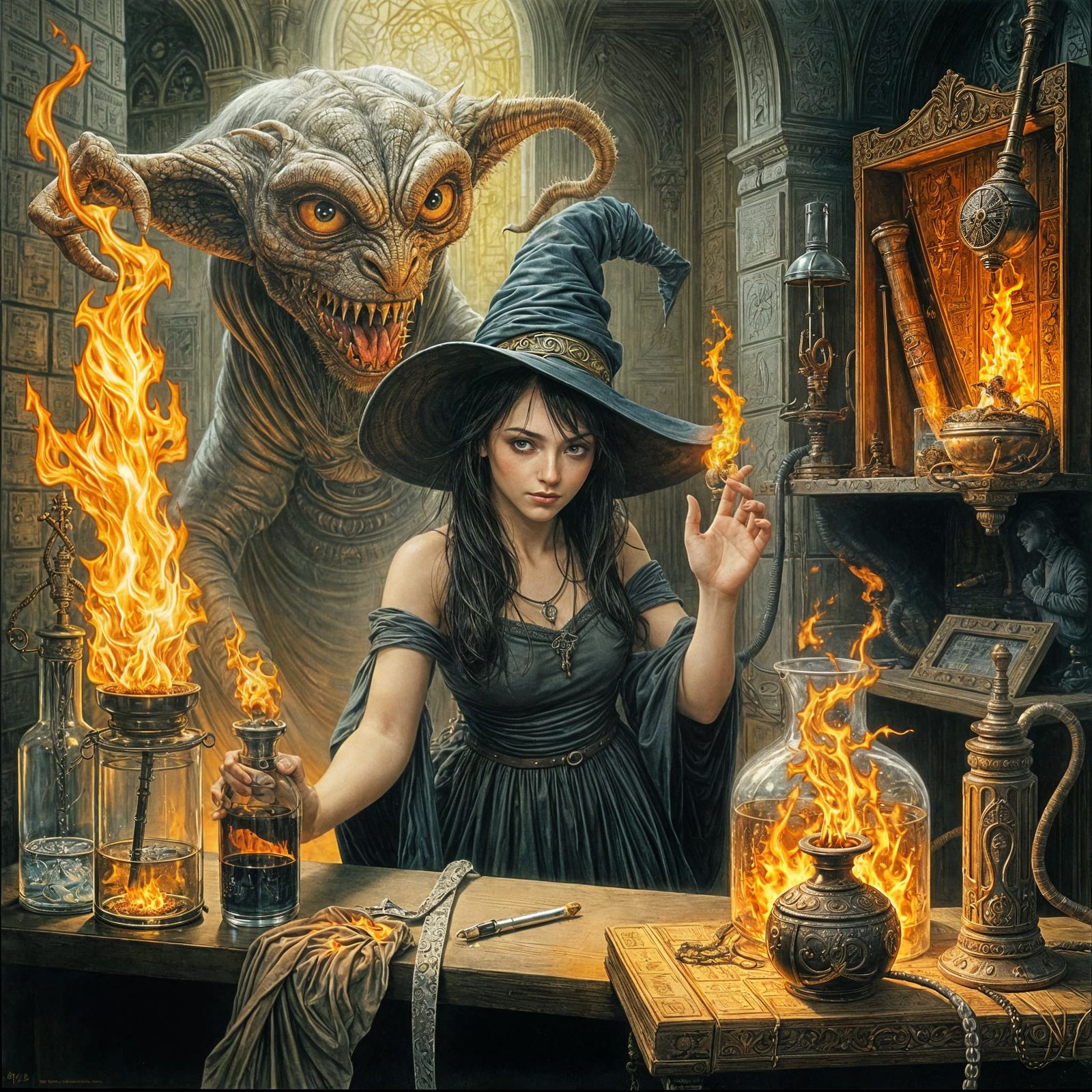 Female Witch in Burning Gremlin Lab