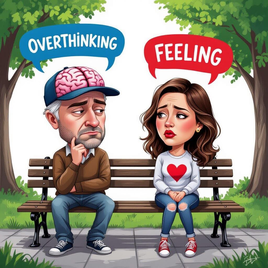 Whimsical Caricature of Two People on a Park Bench