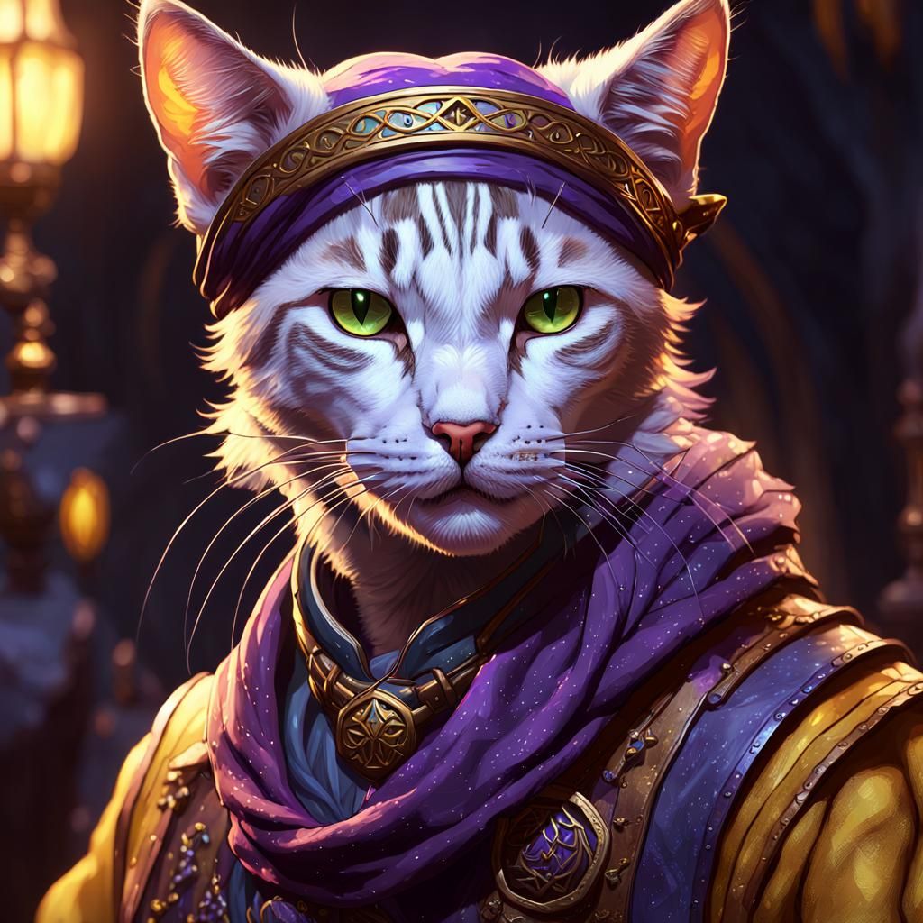 Fantasy Cat Bard Portrait in Dark Fantasy Style