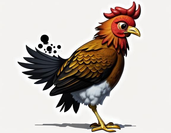 Fluffy Cartoon Chicken in Pop Art Style