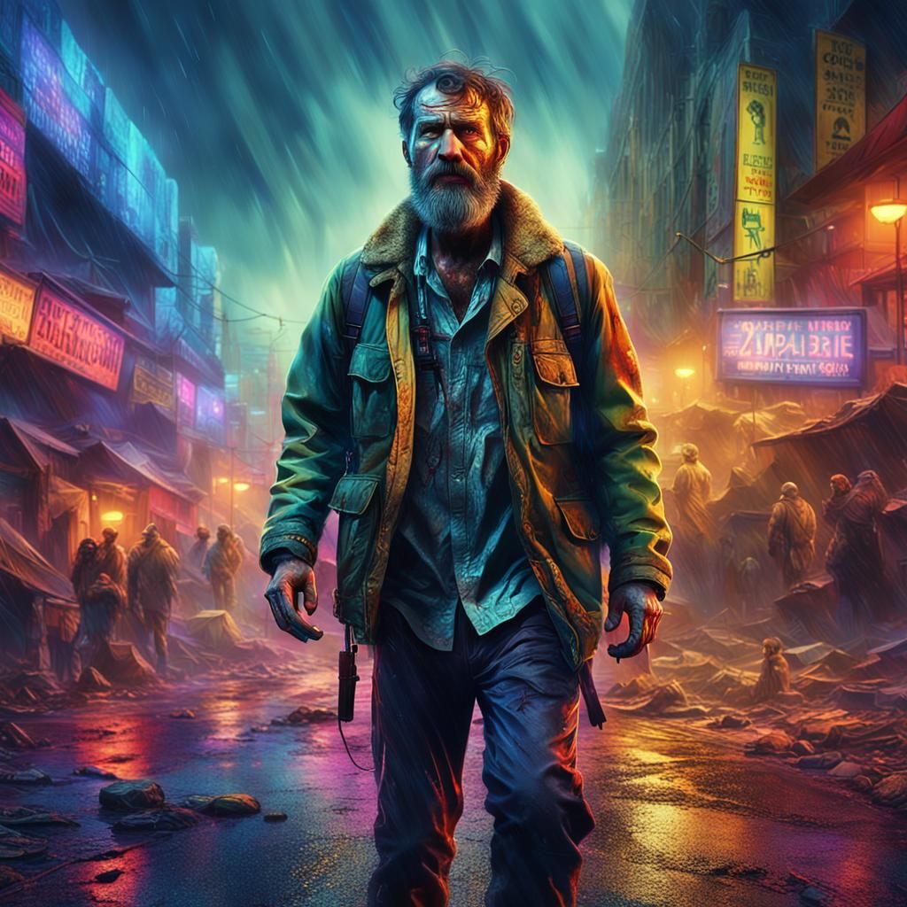 Zombie Apocalypse Survivor in a Ruined City