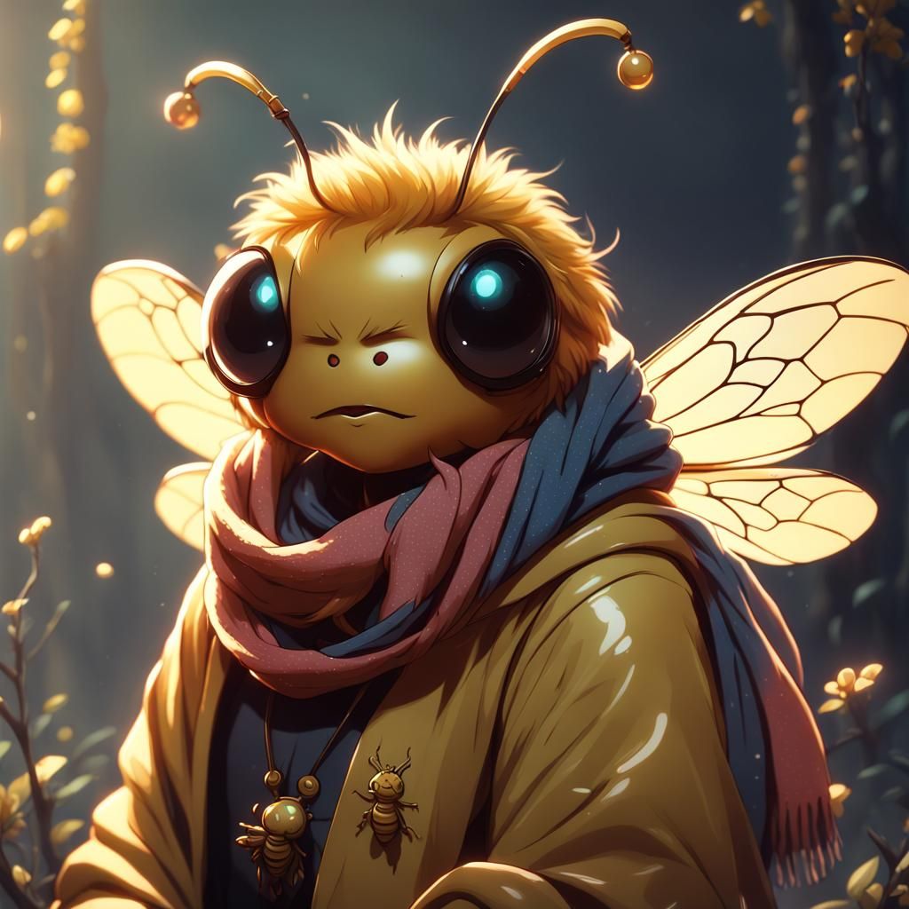 Anthropomorphic Bee in Anime Style with Scarf