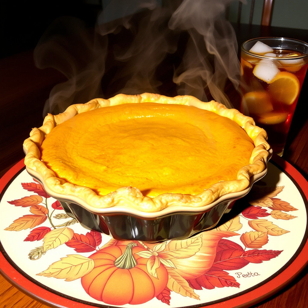 Savory Pumpkin Pie with Iced Tea Still Life