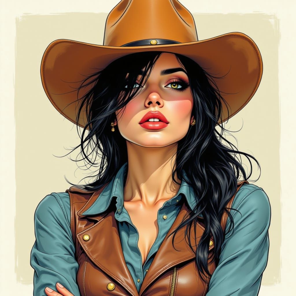 Surreal Comic Book Cowgirl Illustration in Manara Style
