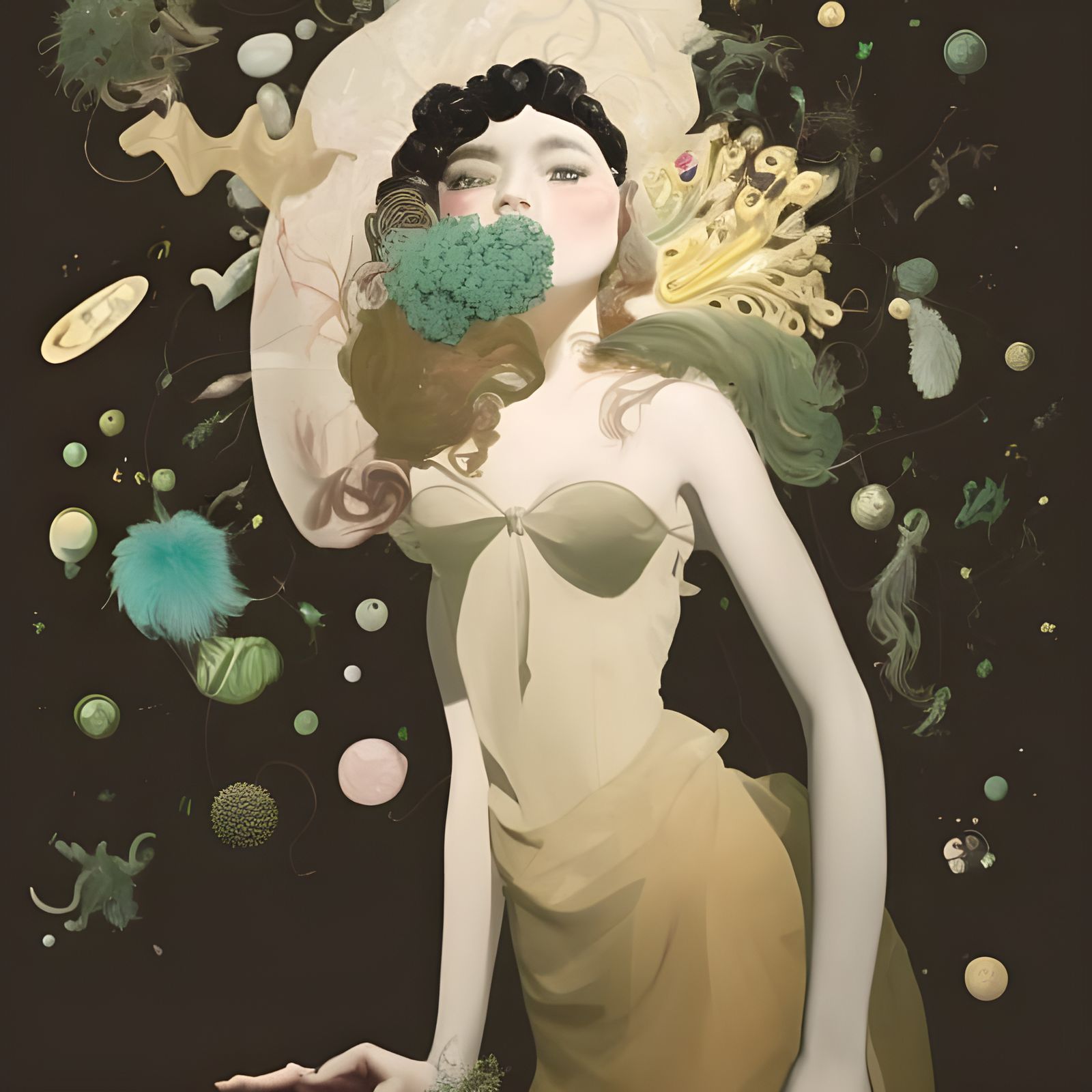 Woman in Party Frock at Art Museum