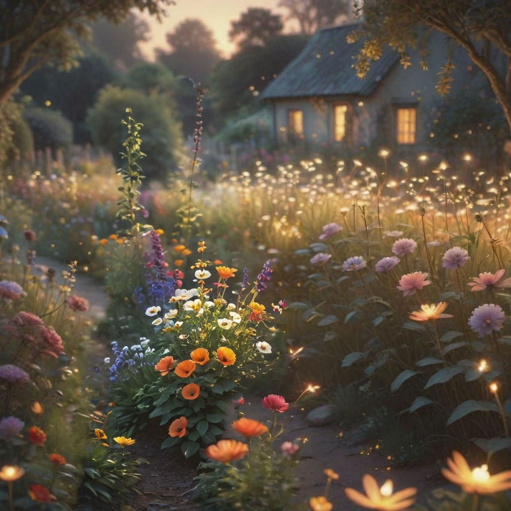 Vibrant Cottage Garden in Astral Cosmic Style