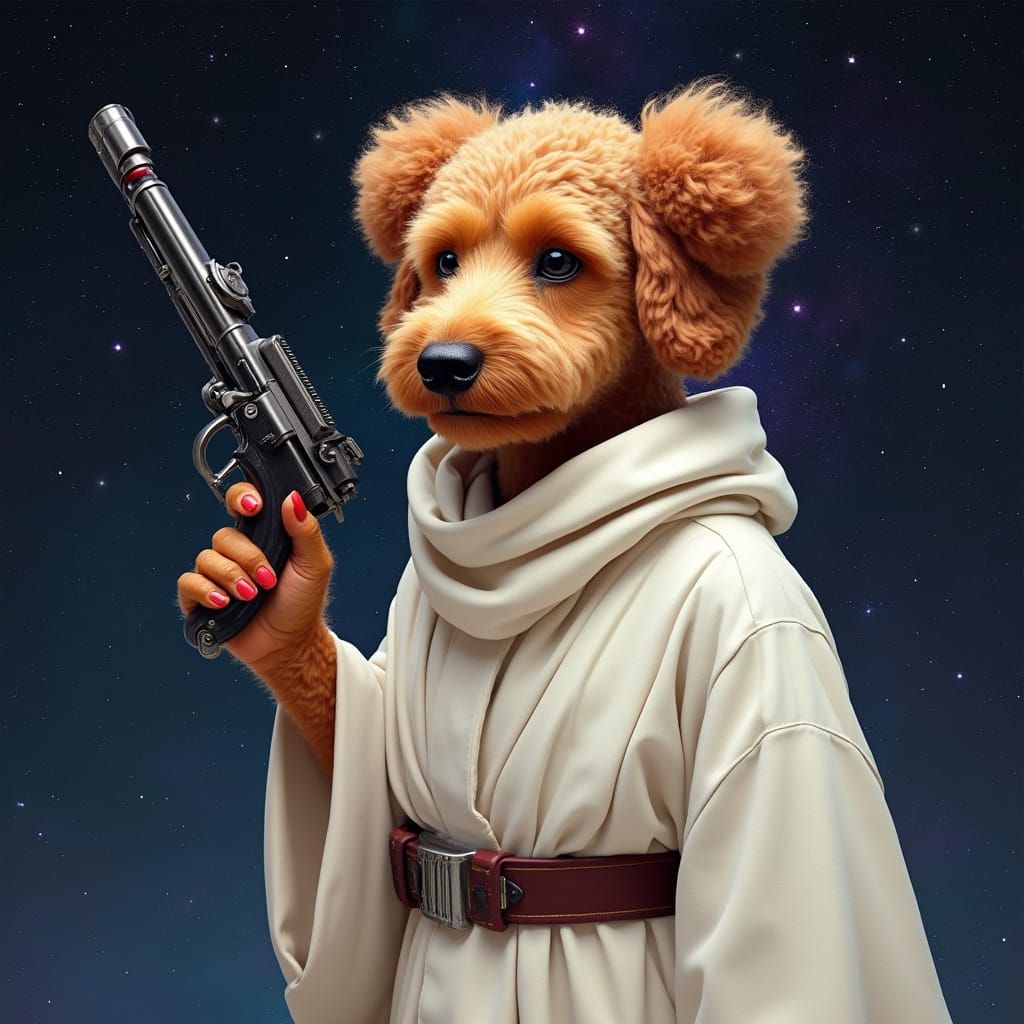 Cosmic Princess Goldendoodle: A Sci-Fi Inspired Art Piece