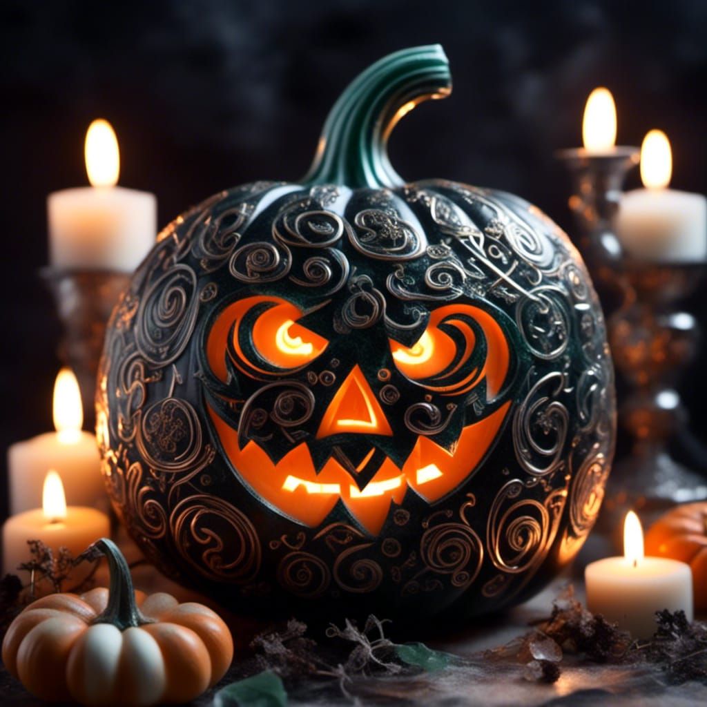 Scary Celtic Knot Pumpkin with Dagger and Candles