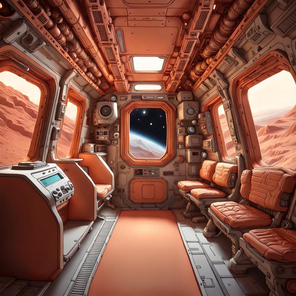 Spaceship to Mars: Intricately Detailed Digital Art