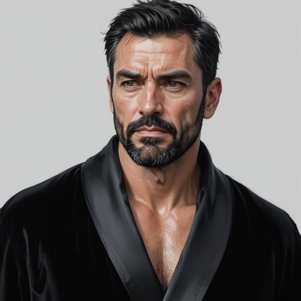 Handsome Man in Black Velvet Bathrobe, Graffiti Art