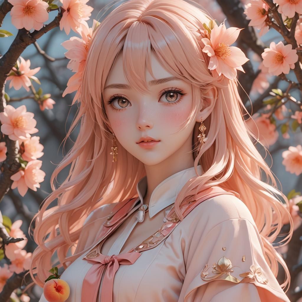 Anime Girl in Peach Color Palette: 3D Art