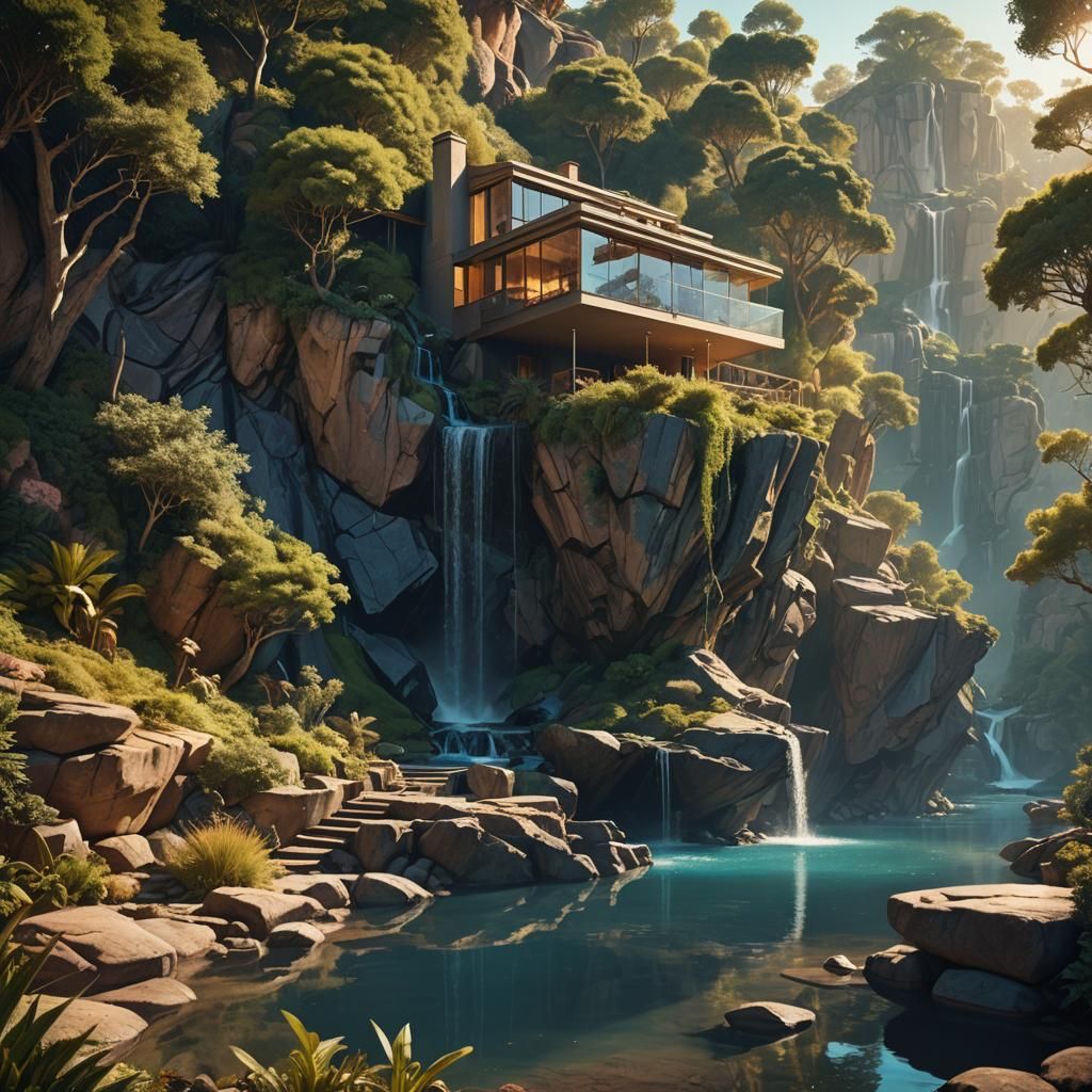 Cliffside House Inspired by Dali and Syd Mead