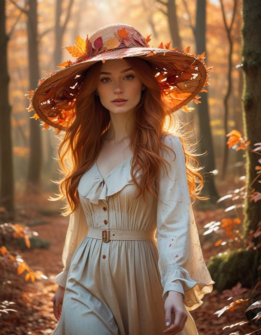 Whimsical Autumn Leaf Hat in Enchanted Forest