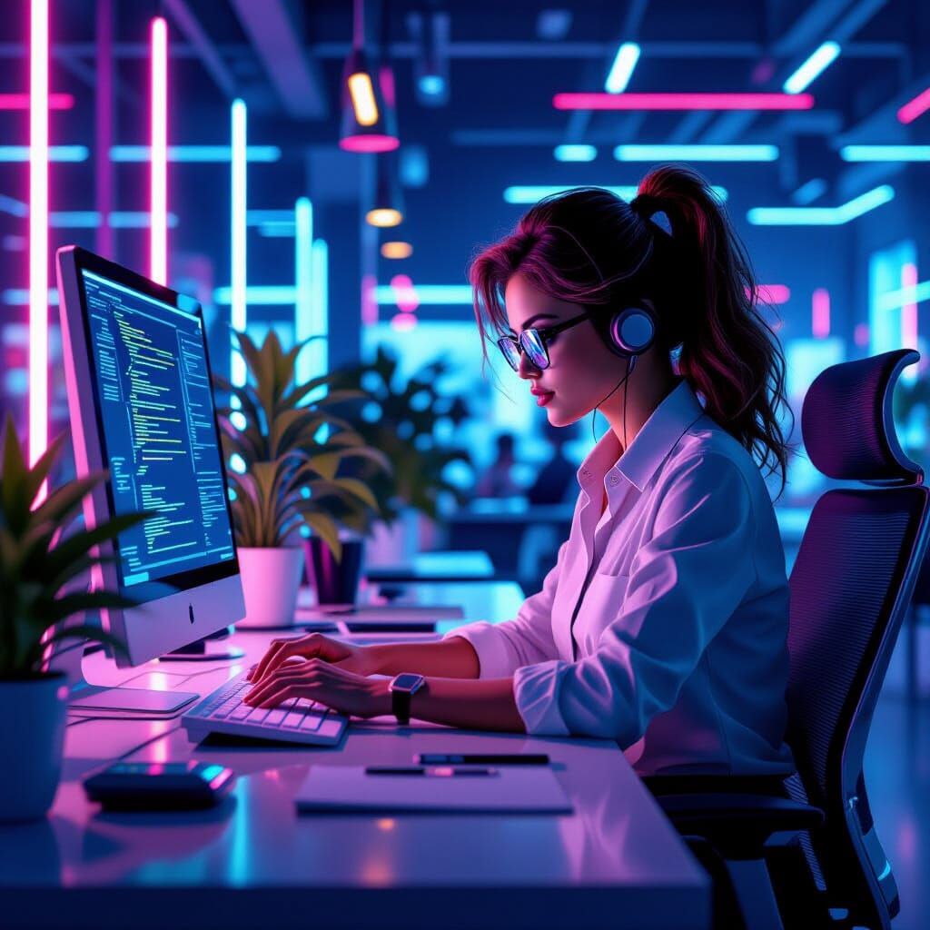 Retro Secretary in a Modern Office Scene