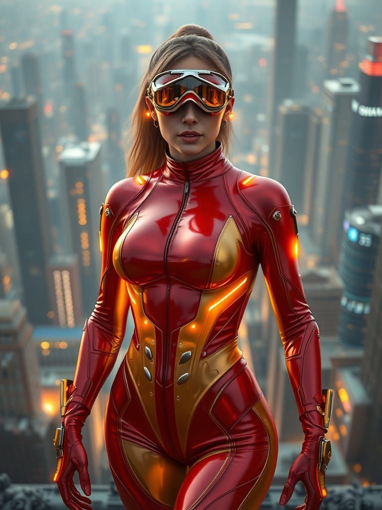 Cyberpunk Superheroine in a Futuristic Cityscape