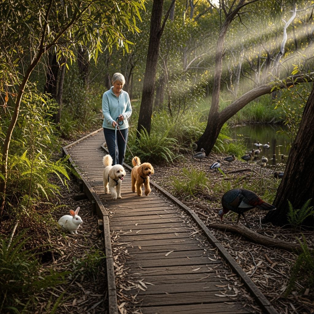 Woman Walks Poodles Through Australian Bushland