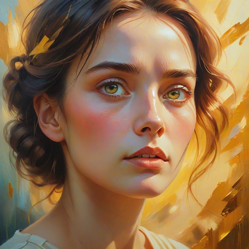 Woman's Intense Gaze in Oil Painting Style