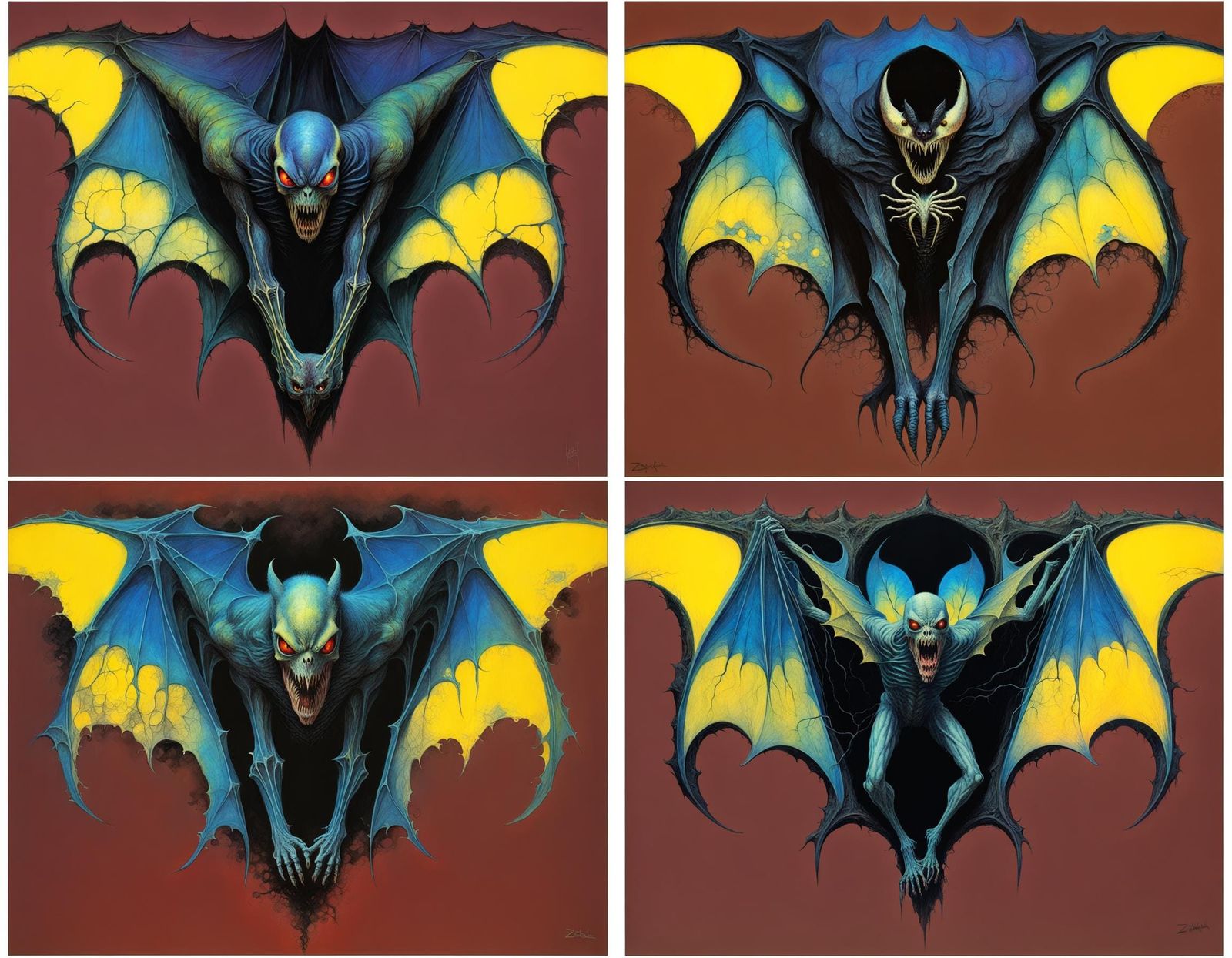 Venom Symbiote Bat with Tattered Wings in Dark Surrealism