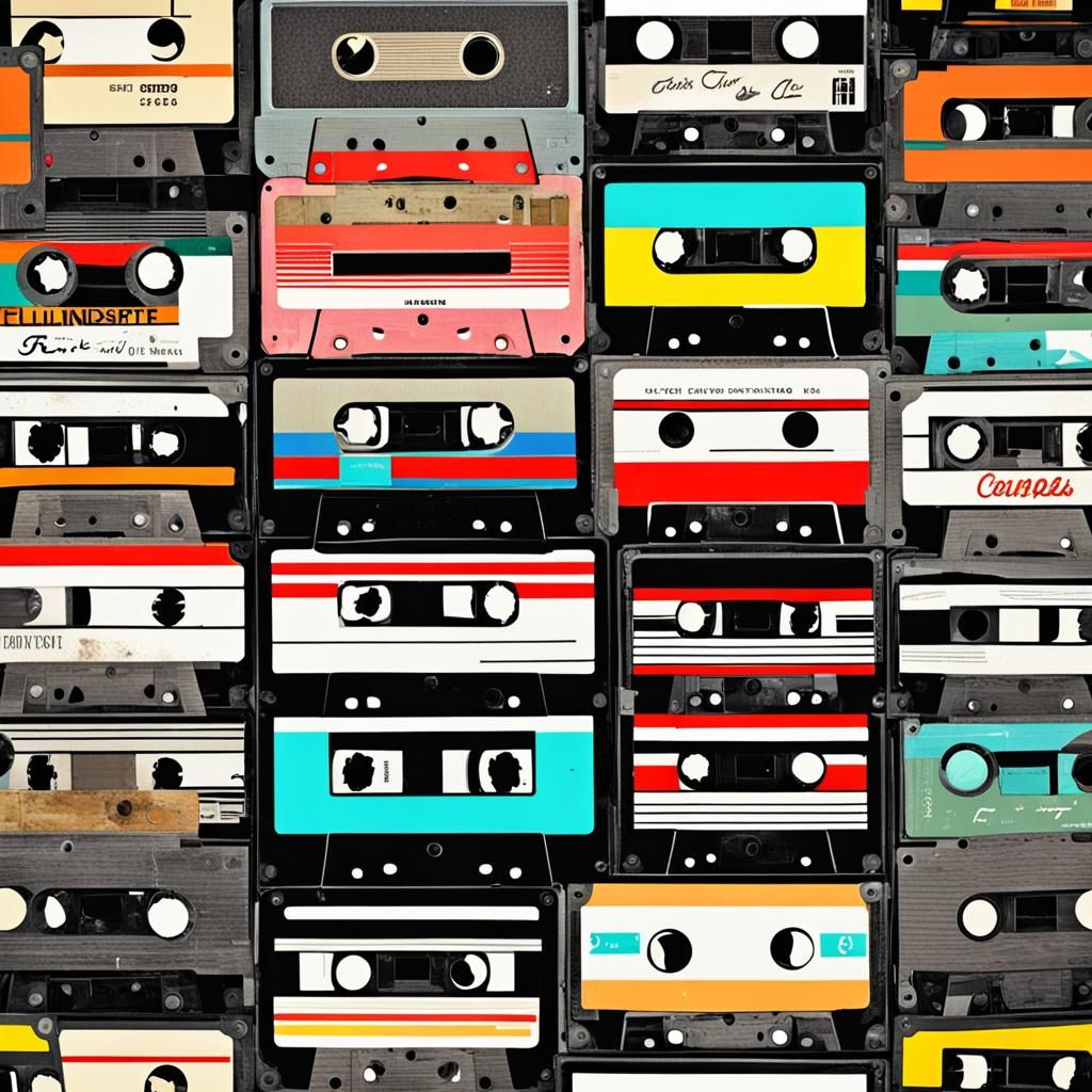 Vintage Cassette Tape Collage in Retro Style