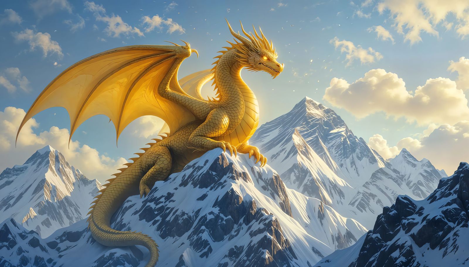Colossal Golden Dragon atop the Himalayas