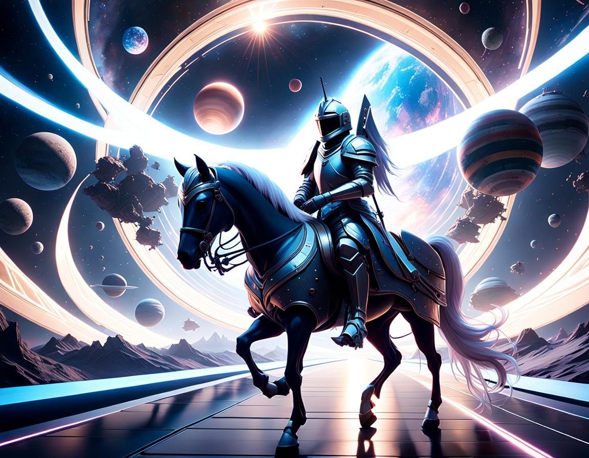 Knight on Horseback in Space Station, Digital Art