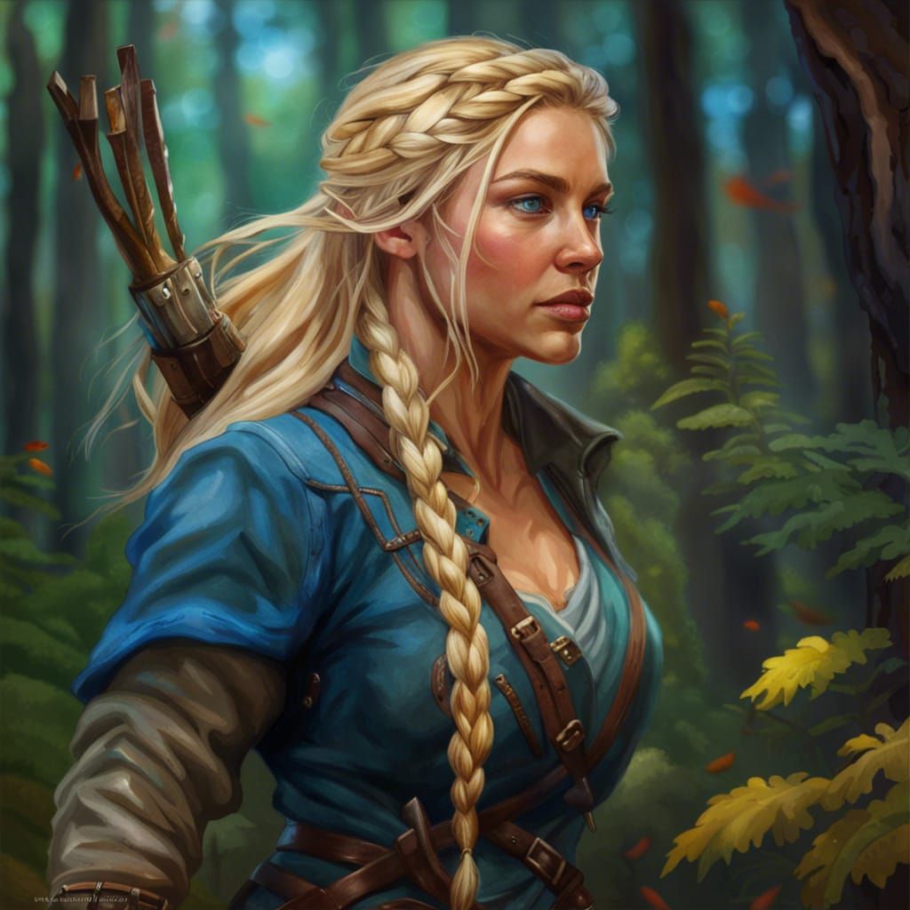Fantasy Ranger with Braided Hair in Forest