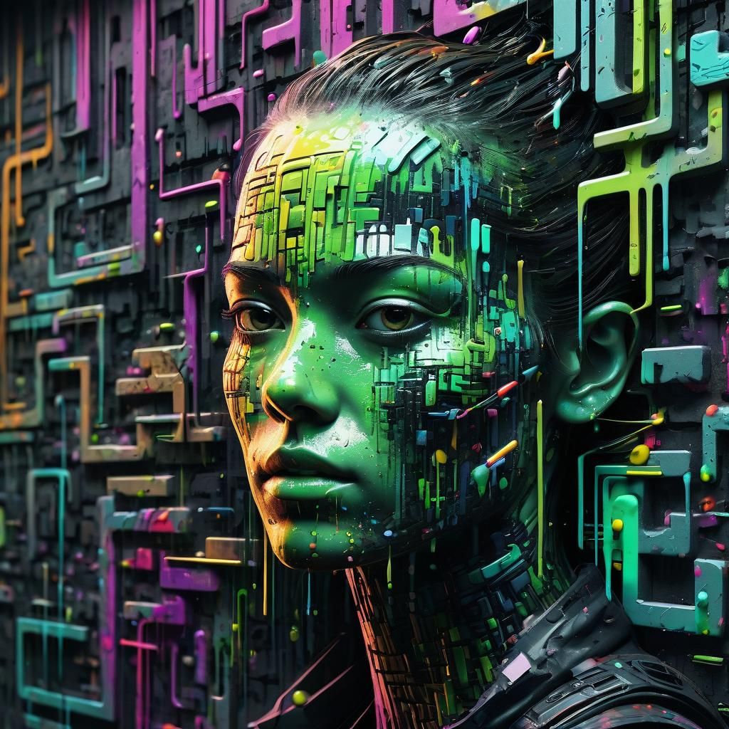 Glitch Art :The internet system,  matrix theme Abstract deta...