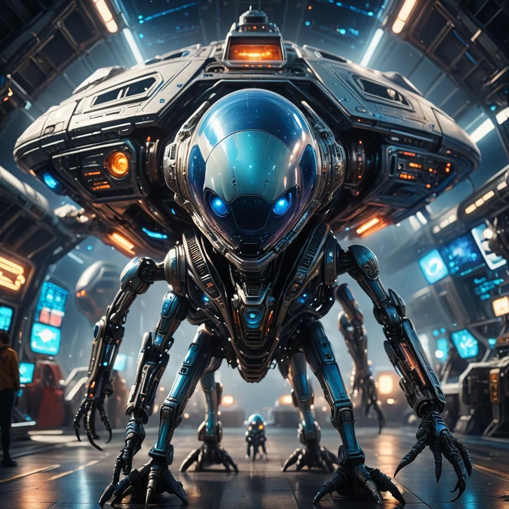 Alien Presents Sleek Spaceship: Hyper-Realistic Digital Art