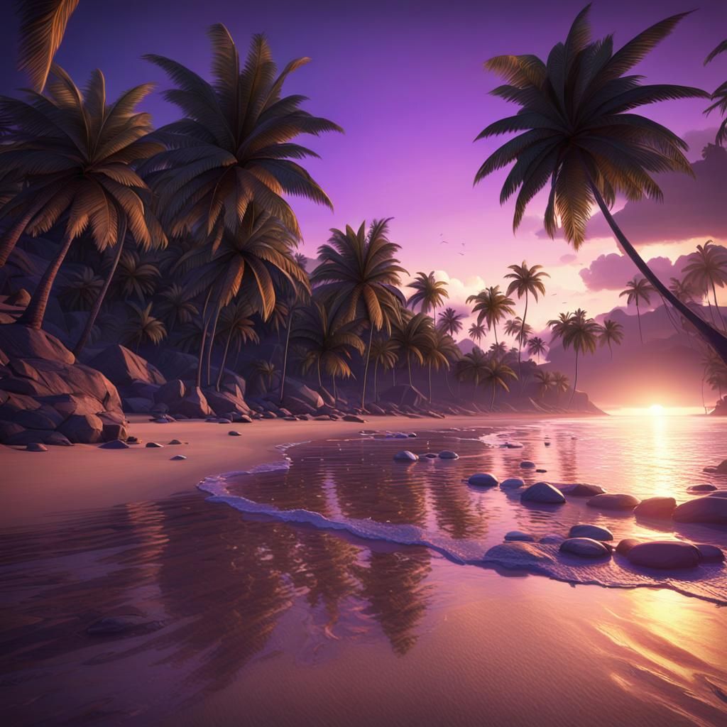 Tropical Beach Sunset: Fantasy Art Masterpiece in 8K