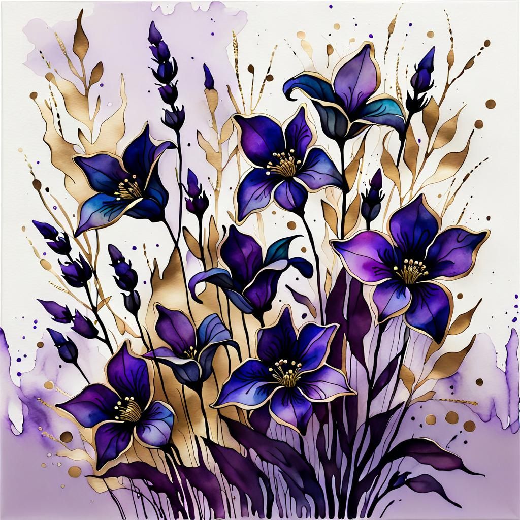 Alcohol Ink Bellflowers with Gold and Zentangles
