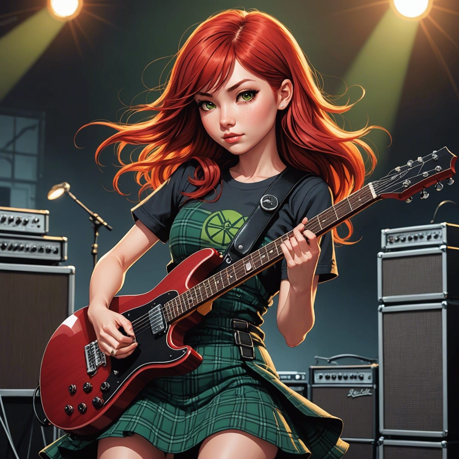 Kawaii Japanese Rocker Girl in Comic Book Art