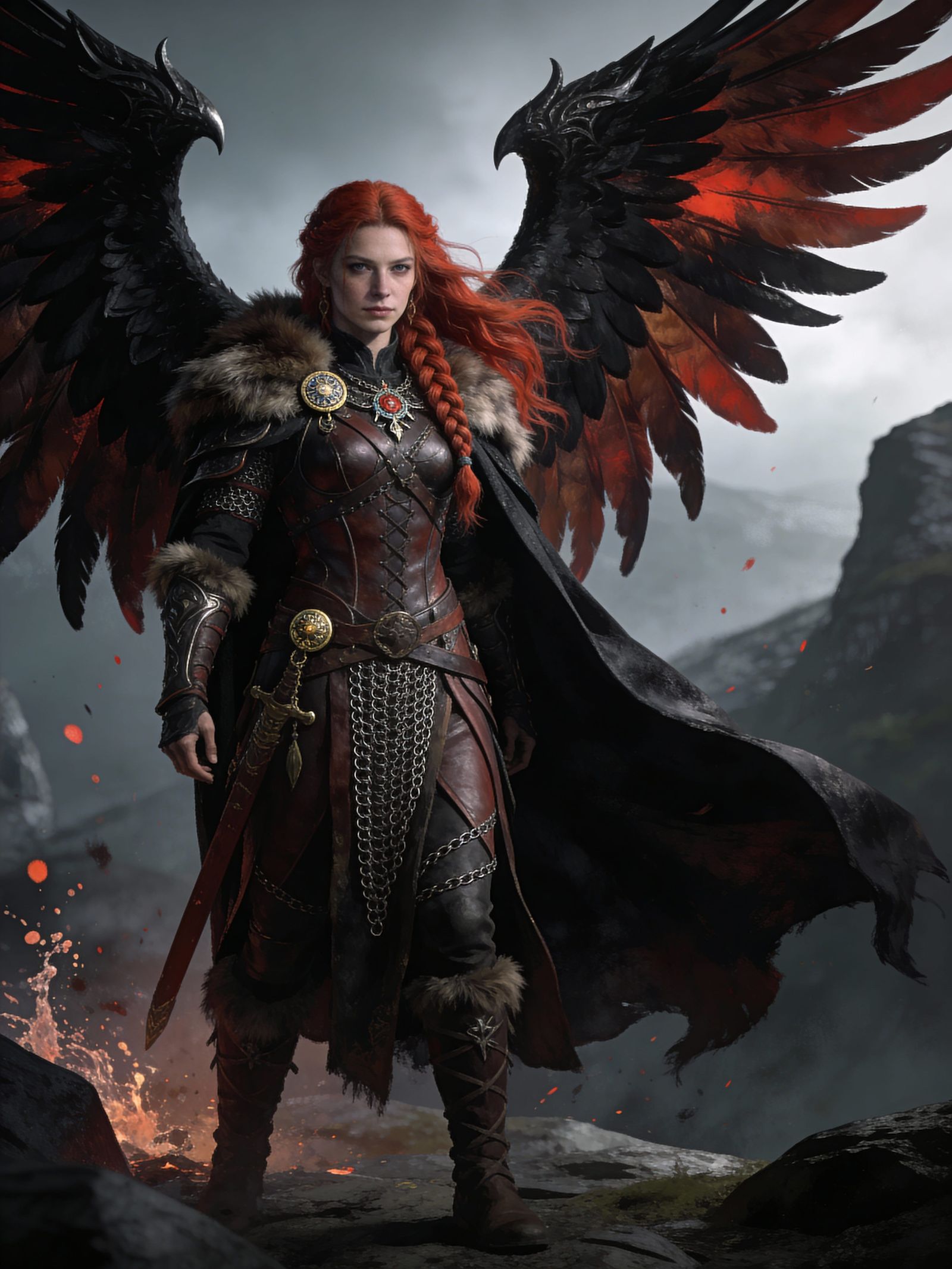 Powerful Valkyrie in Dark Viking Fantasy Art