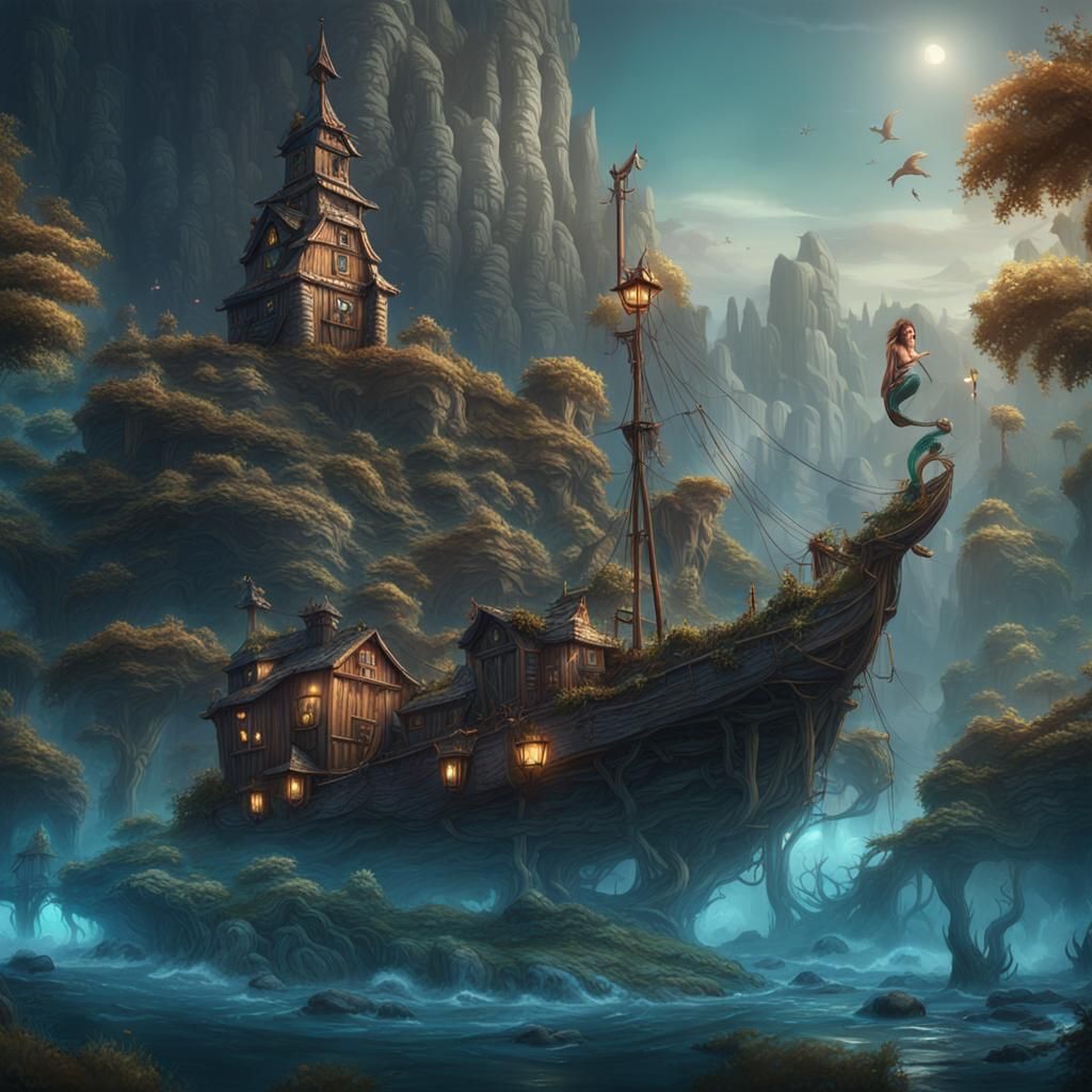 Detailed Mermaid Hillbilly Fantasy Concept Art