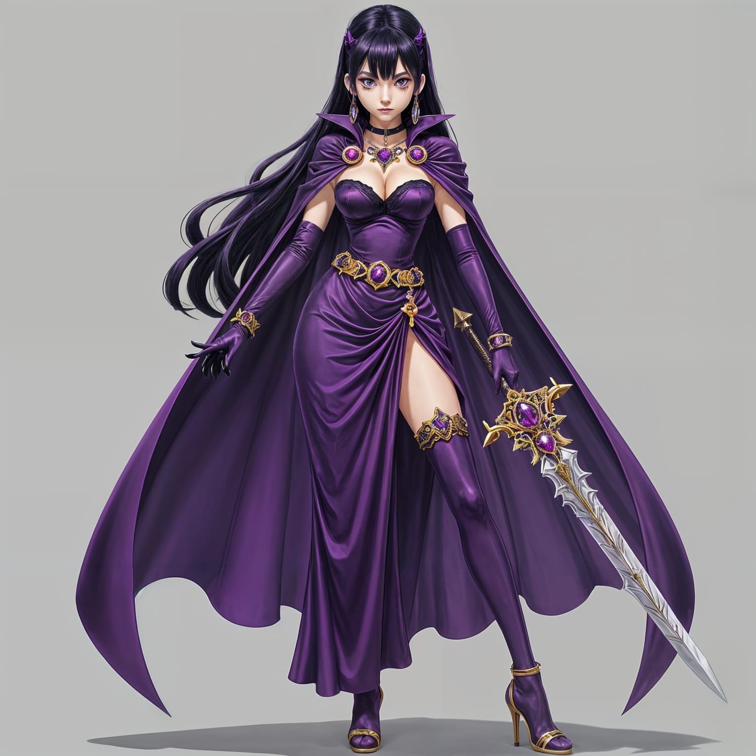 Anime Villainess in Purple Dress with Sword