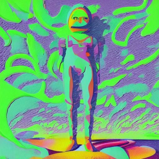 Ghibli Moonscape with Neon Impasto Lighting