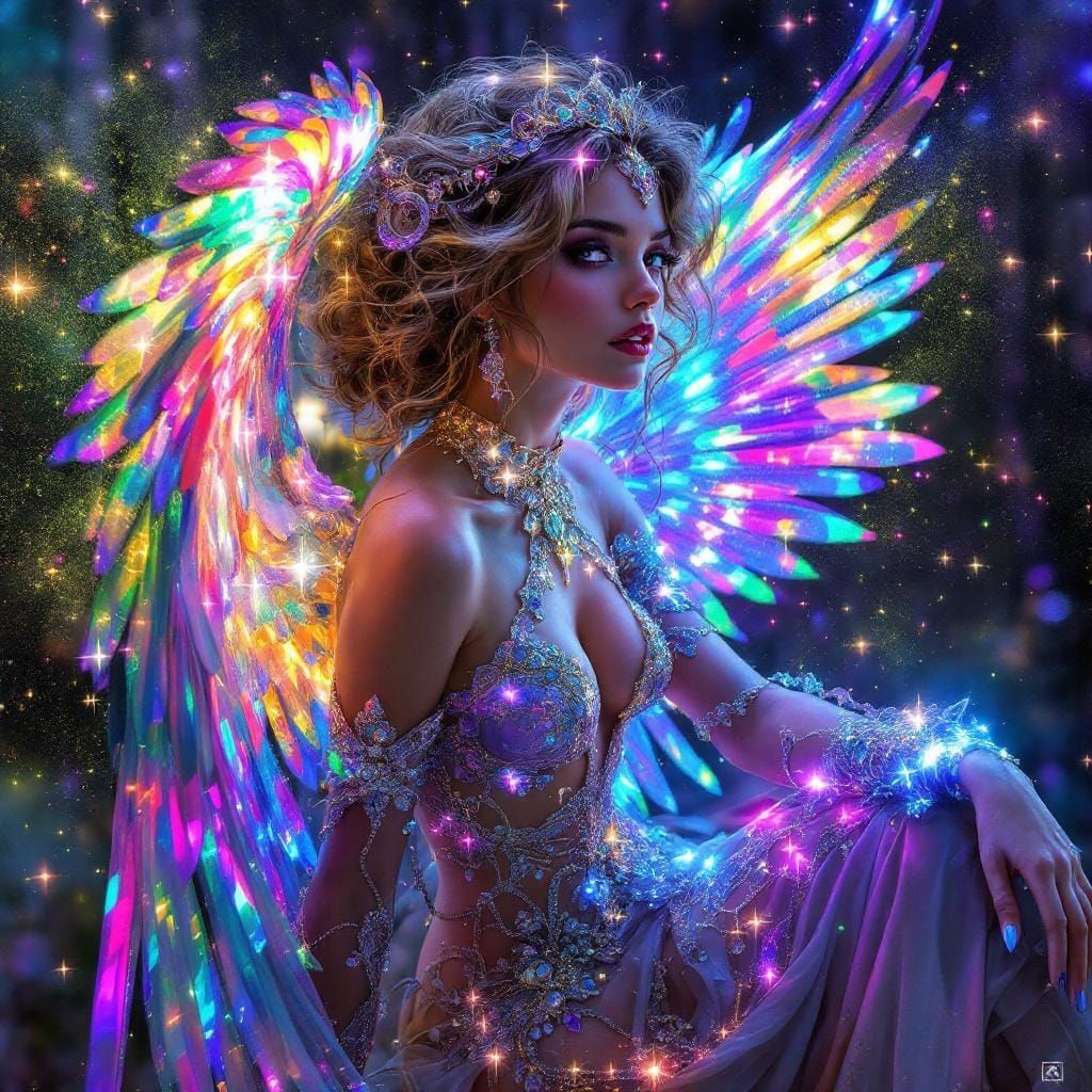 Gorgeous Angel in Art Nouveau and Futuristic Style