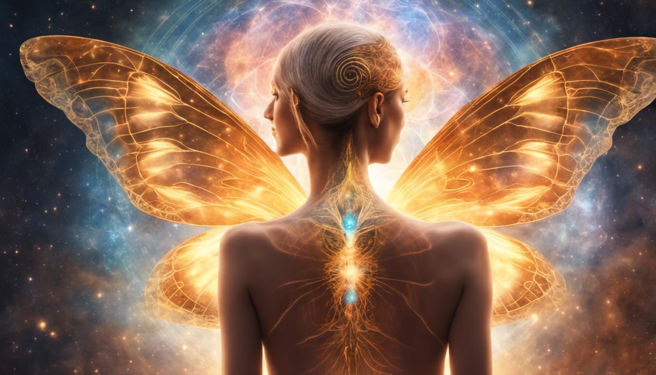 Nebula Angel with Chakra System: Hyperrealistic Photography