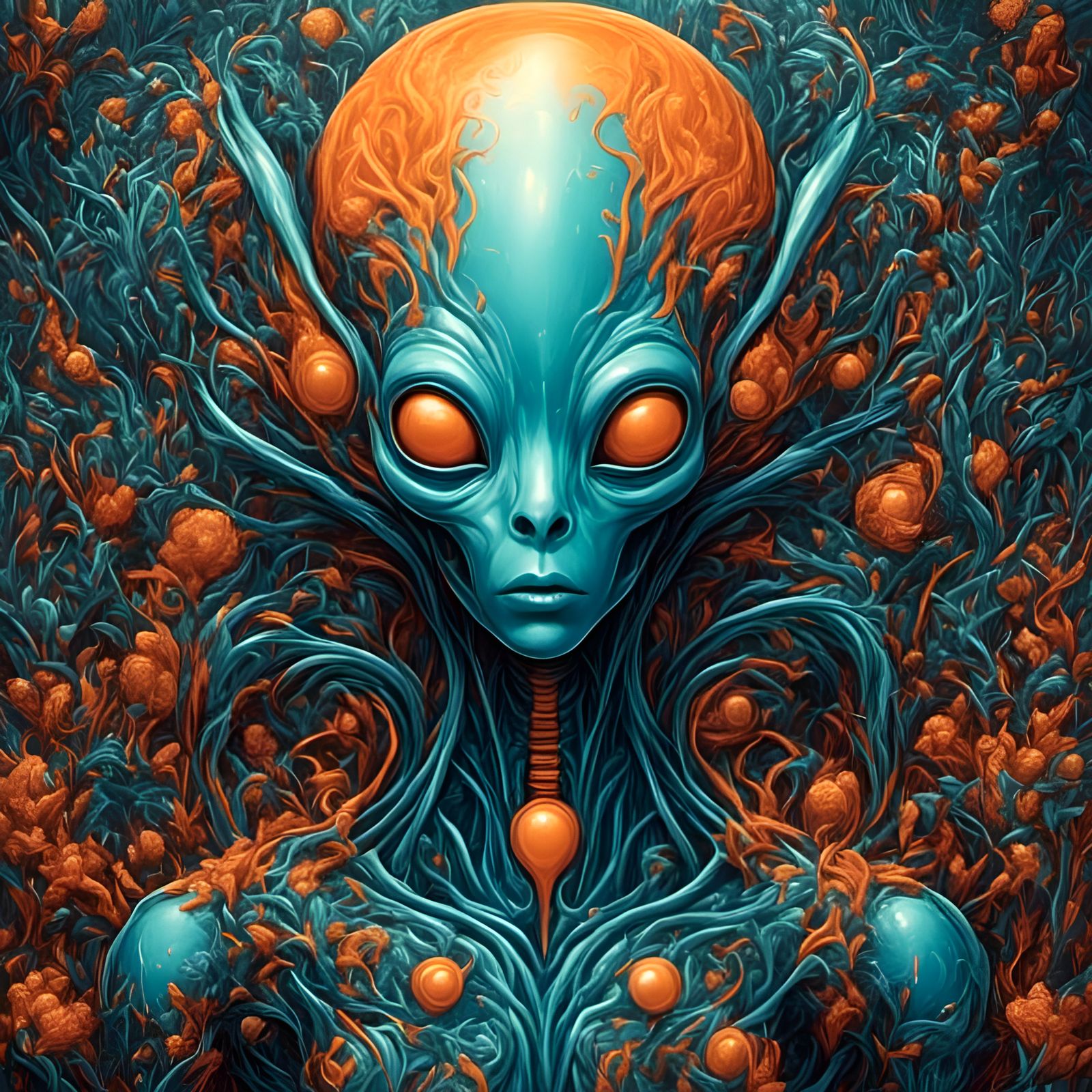 Blue and Orange Alien with Cosmic Skin