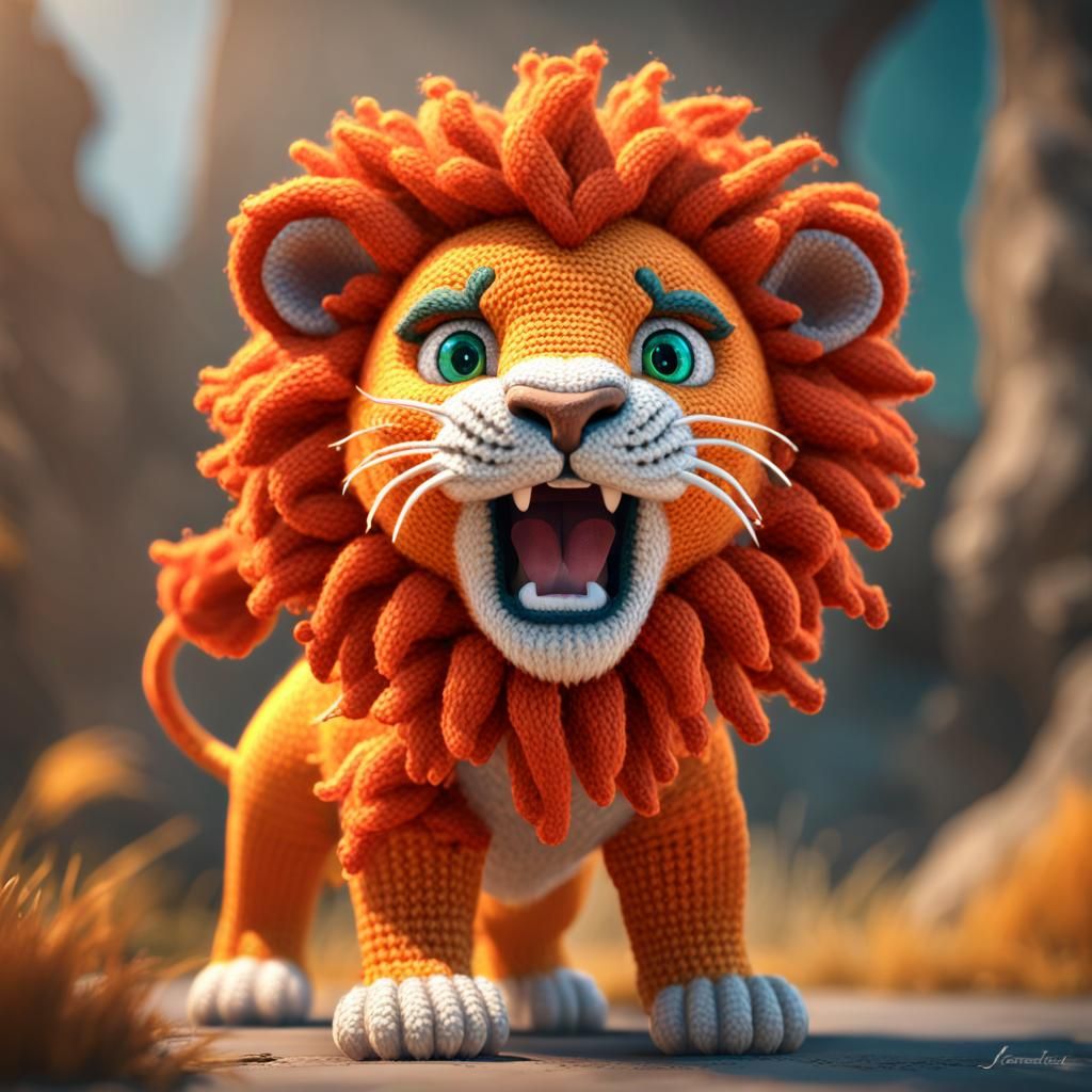 Crochet lion roaring