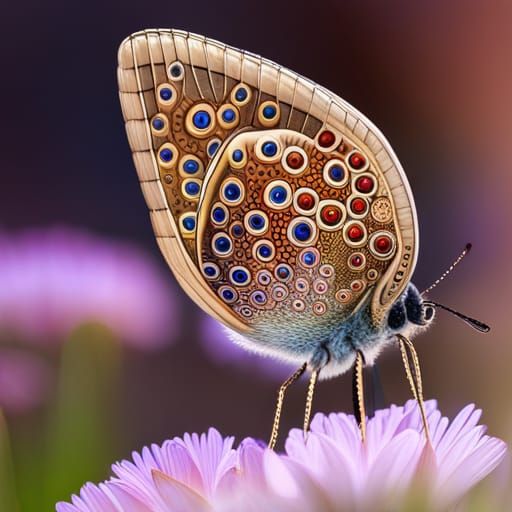 Ornate Blue Argus Butterfly Wing in Macro