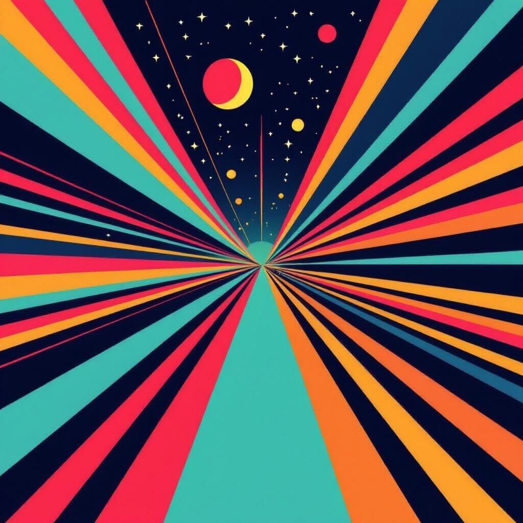 Retro Futuristic Geometric Stripes Background in Vibrant Col...