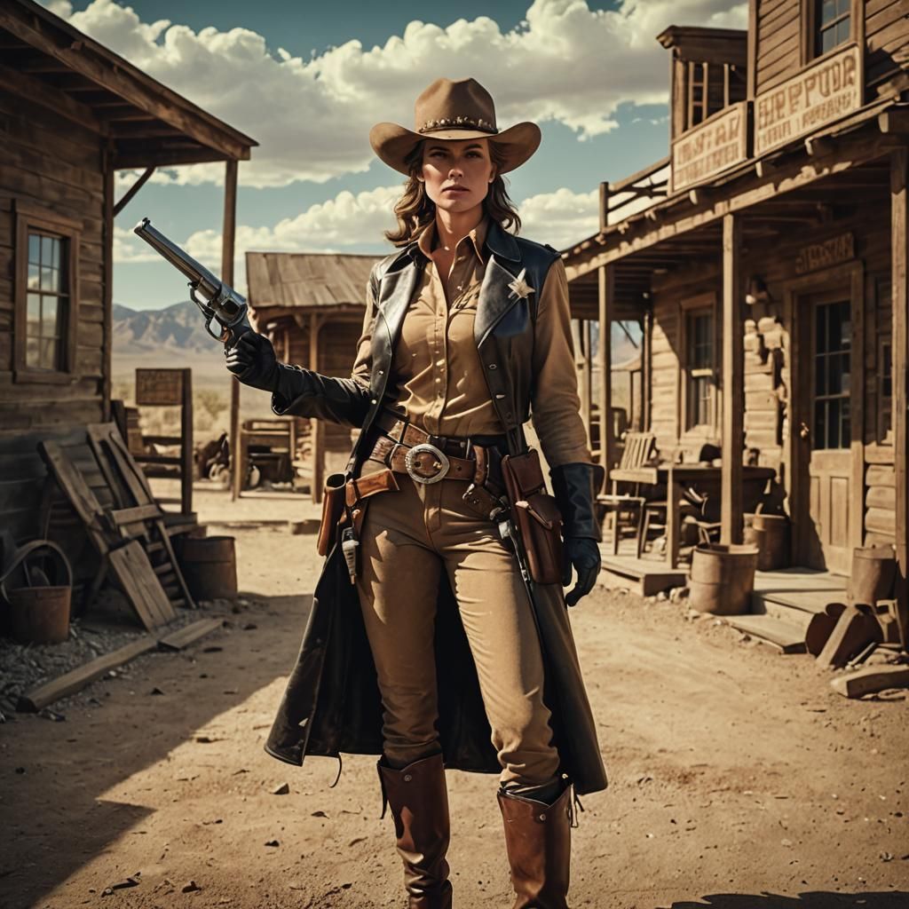 Cowboy Era: Beautiful Female Sheriff with Revolver