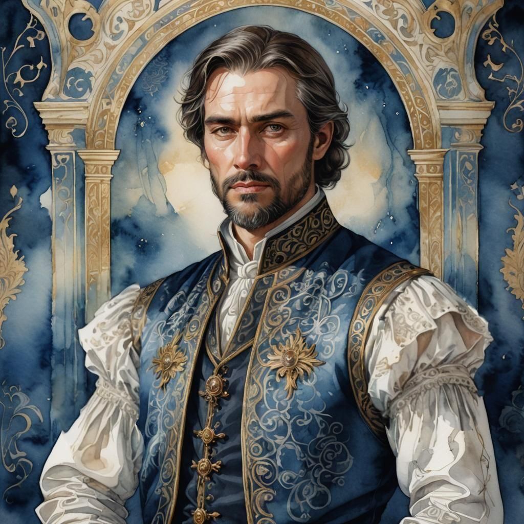 Elegant Watercolor Portrait of a Noble Advisor