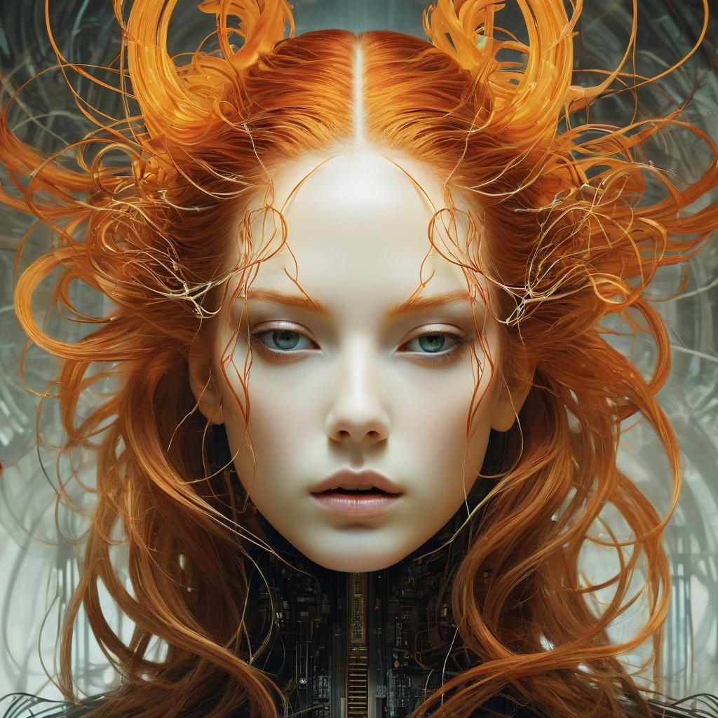 Surreal Flaming Android in Dystopian Factory Portrait