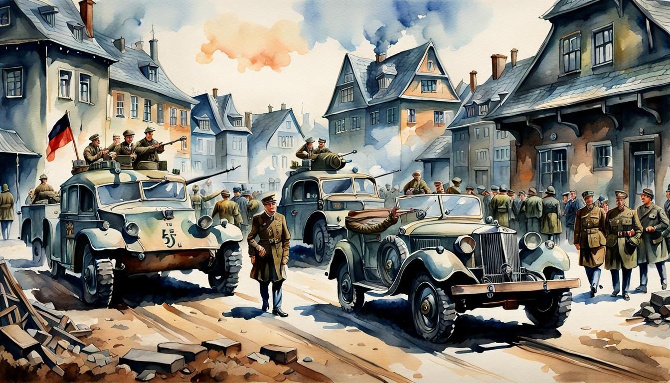 WWII German Commanders in Antique Watercolor Gouache Style