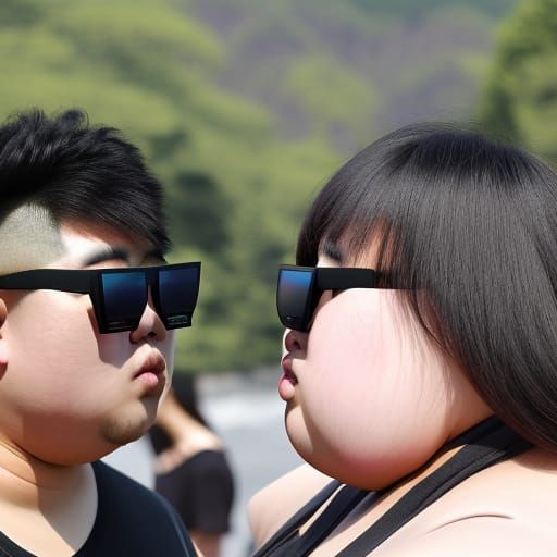 Obese Koreans with Mirrored Sunglasses in 8K